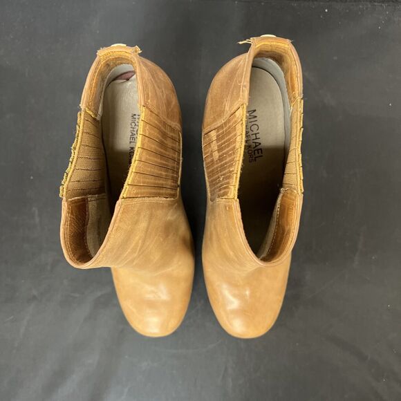 Michael Kors Ankle Boots Booties Tan Brown Leather Platform Heels 8M FS Charity - Picture 6 of 12